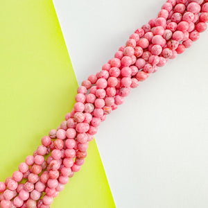 8mm Pink Spotted Dyed Jade Round Strand