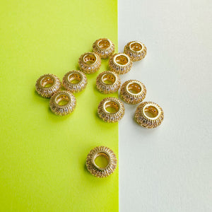 12mm Gold Pave Crystal Rondelle Bead