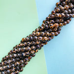 10mm Faceted Black DZI Agate Round Strand