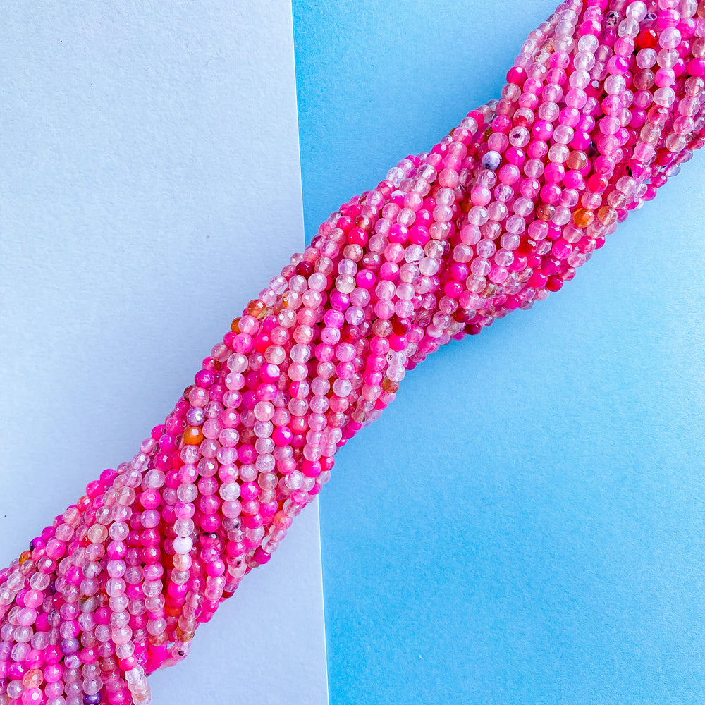 4mm Fuchsia Faceted Round Agate Strand