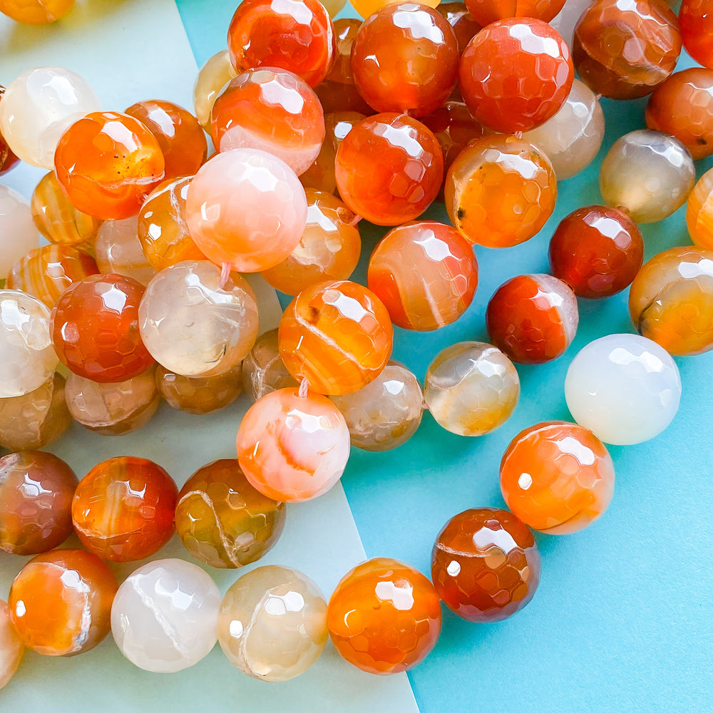 18mm Mixed Orange Agate Faceted Rounds Strand