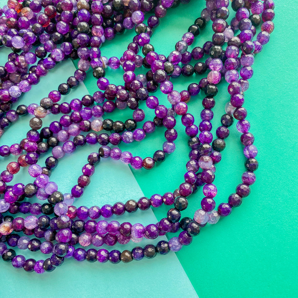 6mm Violet Purple Agate Faceted Round Strand