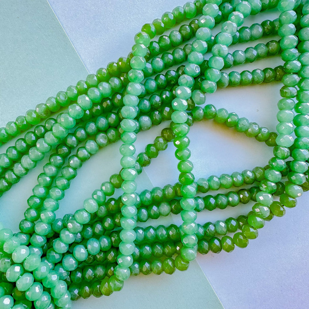 8mm Clover Green Faceted Dyed Jade Rondelle Strand