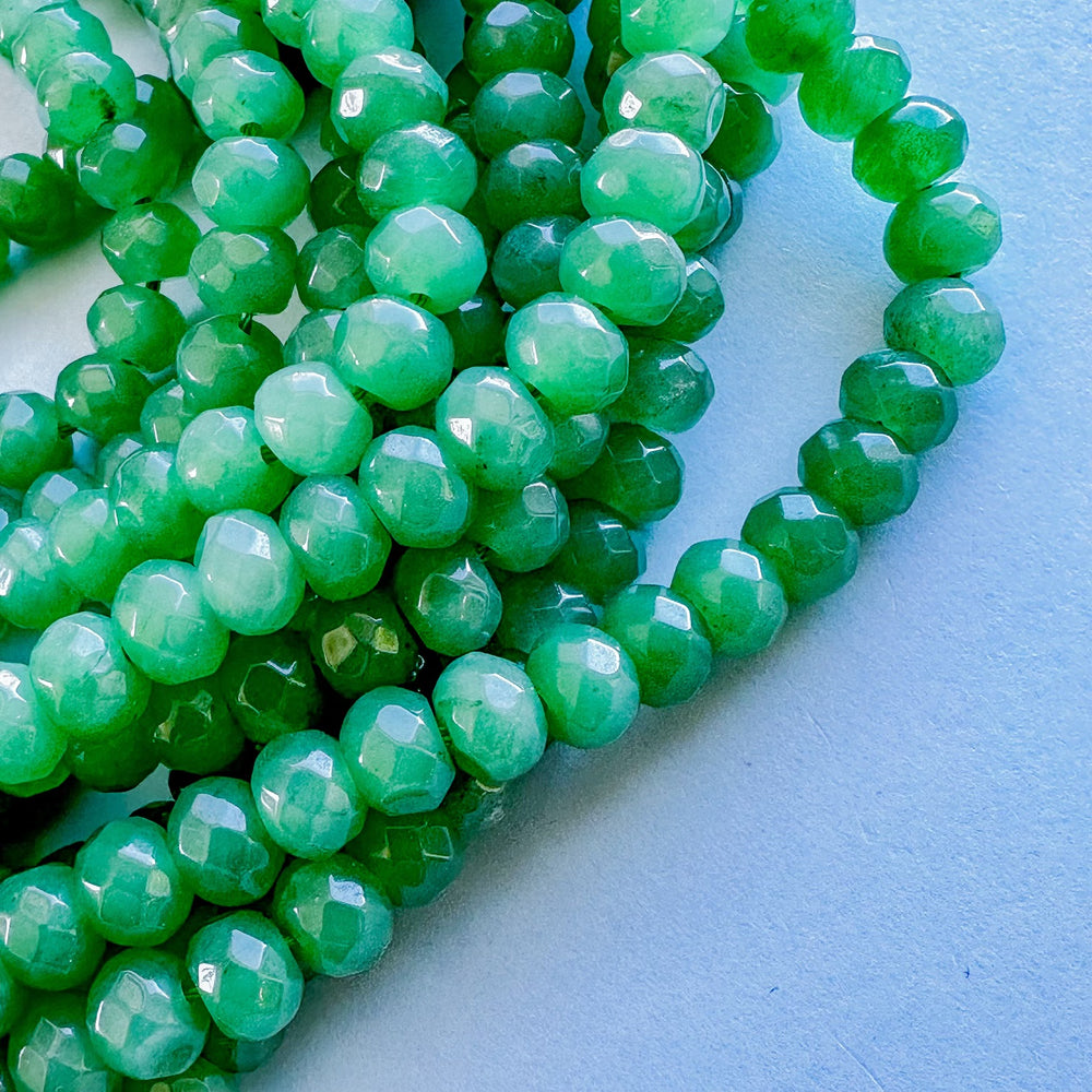 8mm Clover Green Faceted Dyed Jade Rondelle Strand