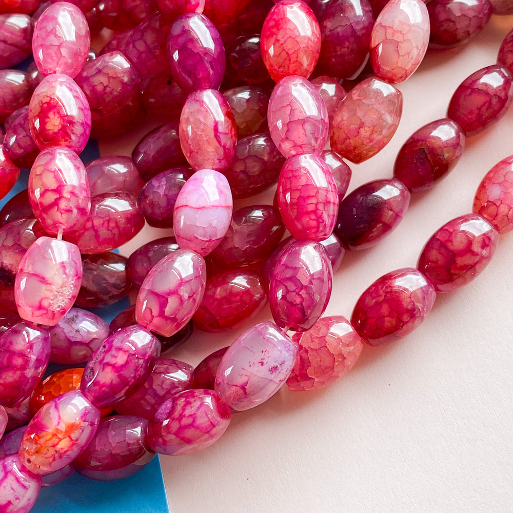 10mm Raspberry Pink Smooth Dyed Agate Barrel Strand