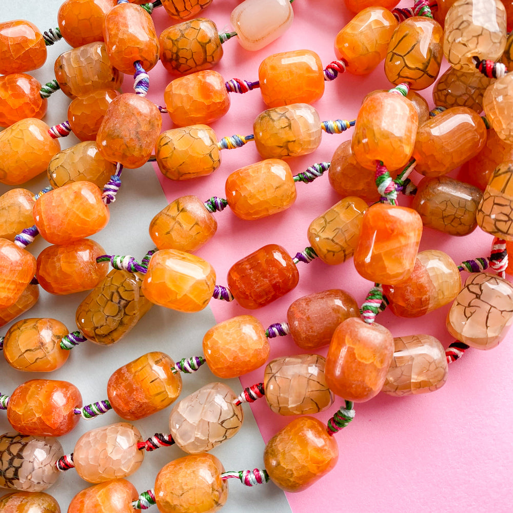 14mm Fancy Knotted Butterscotch Stone Barrel Strand