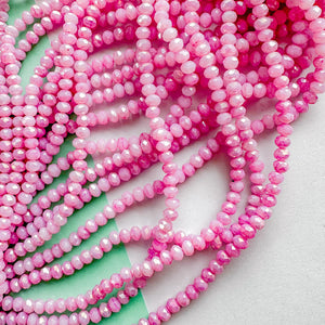 4mm Pink Swirl Diamond Crystal Rondelle Strand