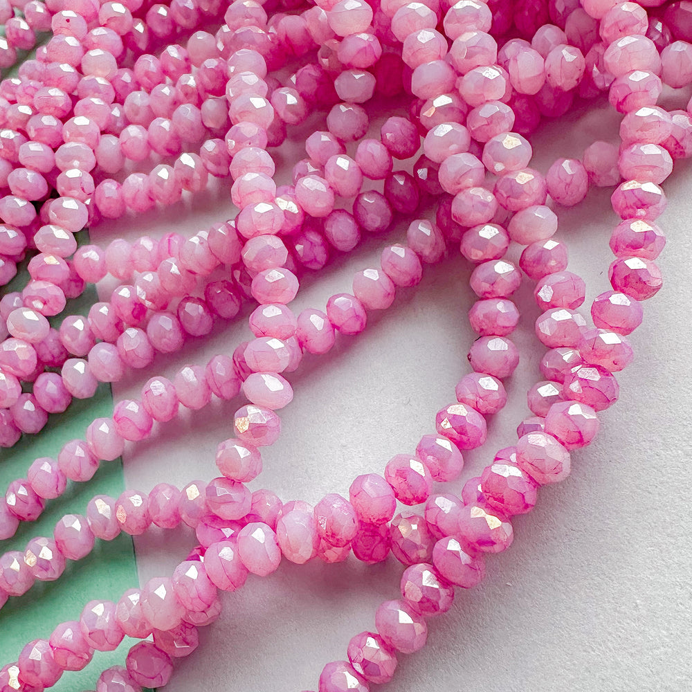 4mm Pink Swirl Diamond Crystal Rondelle Strand