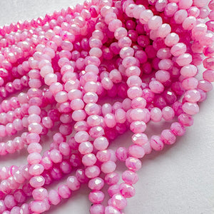 4mm Pink Swirl Diamond Crystal Rondelle Strand