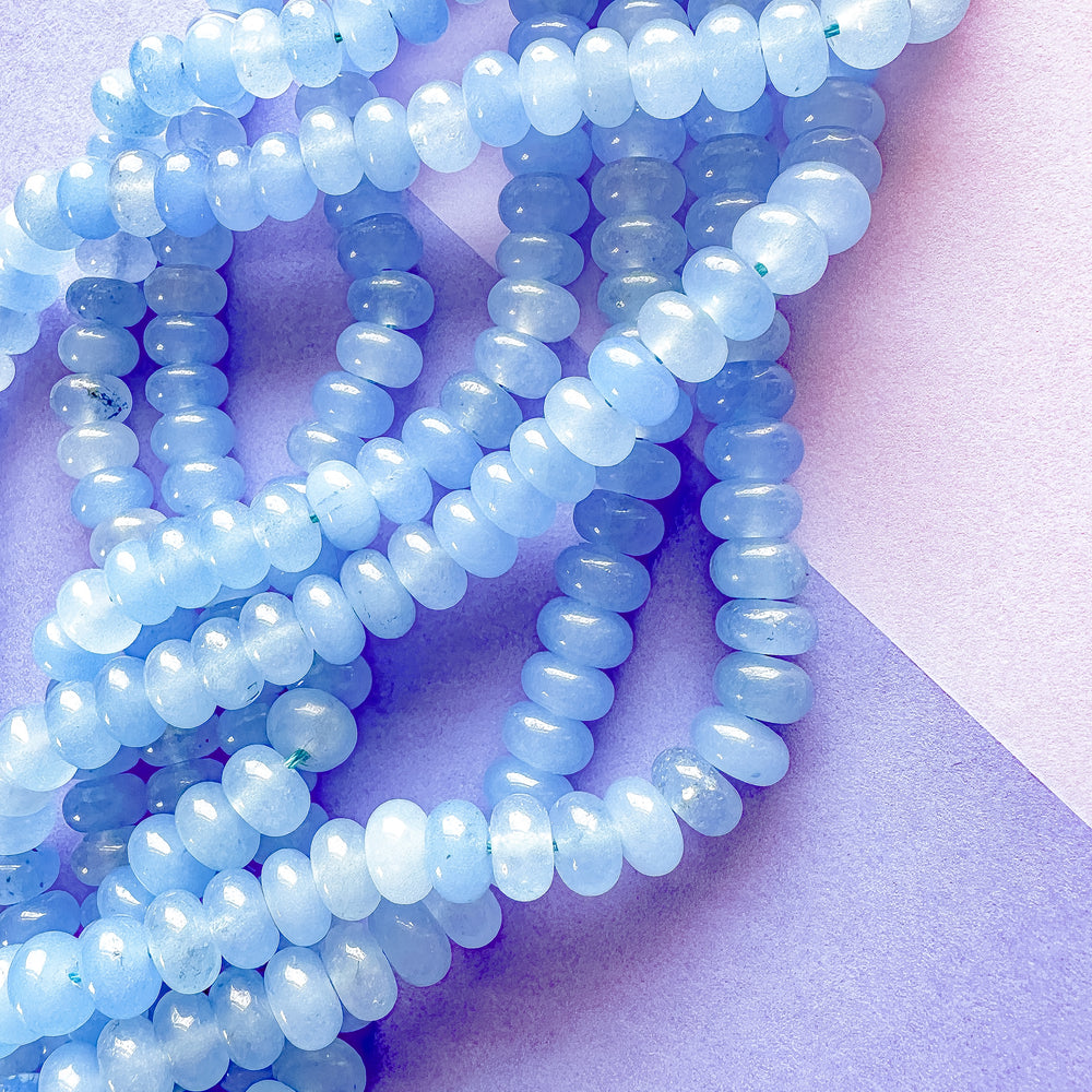 8mm Parisian Blue Smooth Dyed Jade Rondelle Strand