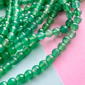 6mm Fern Green Dyed Jade Faceted Round Strand