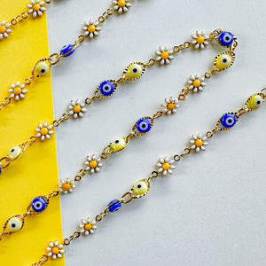 7mm Enamel Daisy Evil Eye Gold Chain