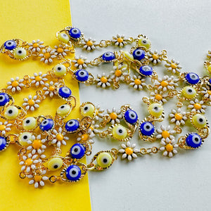 7mm Enamel Daisy Evil Eye Gold Chain