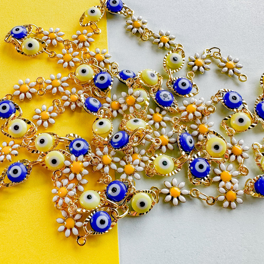 7mm Enamel Daisy Evil Eye Gold Chain