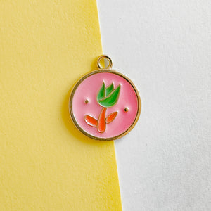 20mm Shiny Gold Enamel Pink Tulip Flower Charm