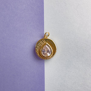 18mm Gold Plated Crystal Coin Teardrop Charm