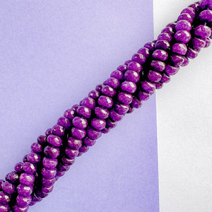 8mm Dark Purple Dyed Jade Faceted Rondelle Strand