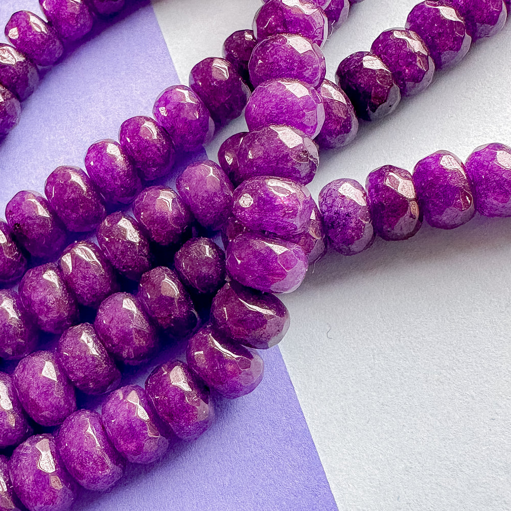 8mm Dark Purple Dyed Jade Faceted Rondelle Strand