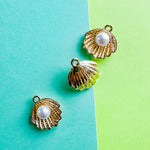 20mm Gold Plated Pearl Scallop Shell Charm