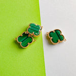 16mm Synthetic Green Malachite Quatrefoil Gold Connector Charm