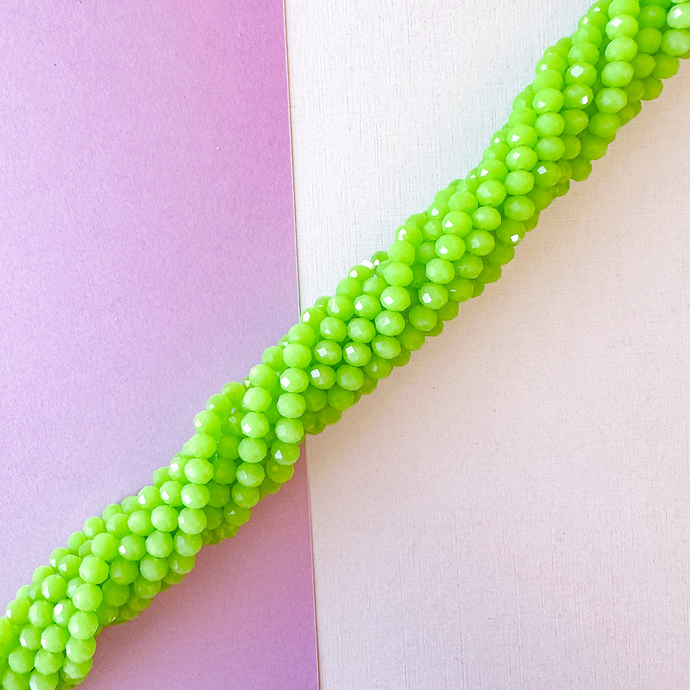 6mm Lime Green Faceted Crystal Rondelle Strand