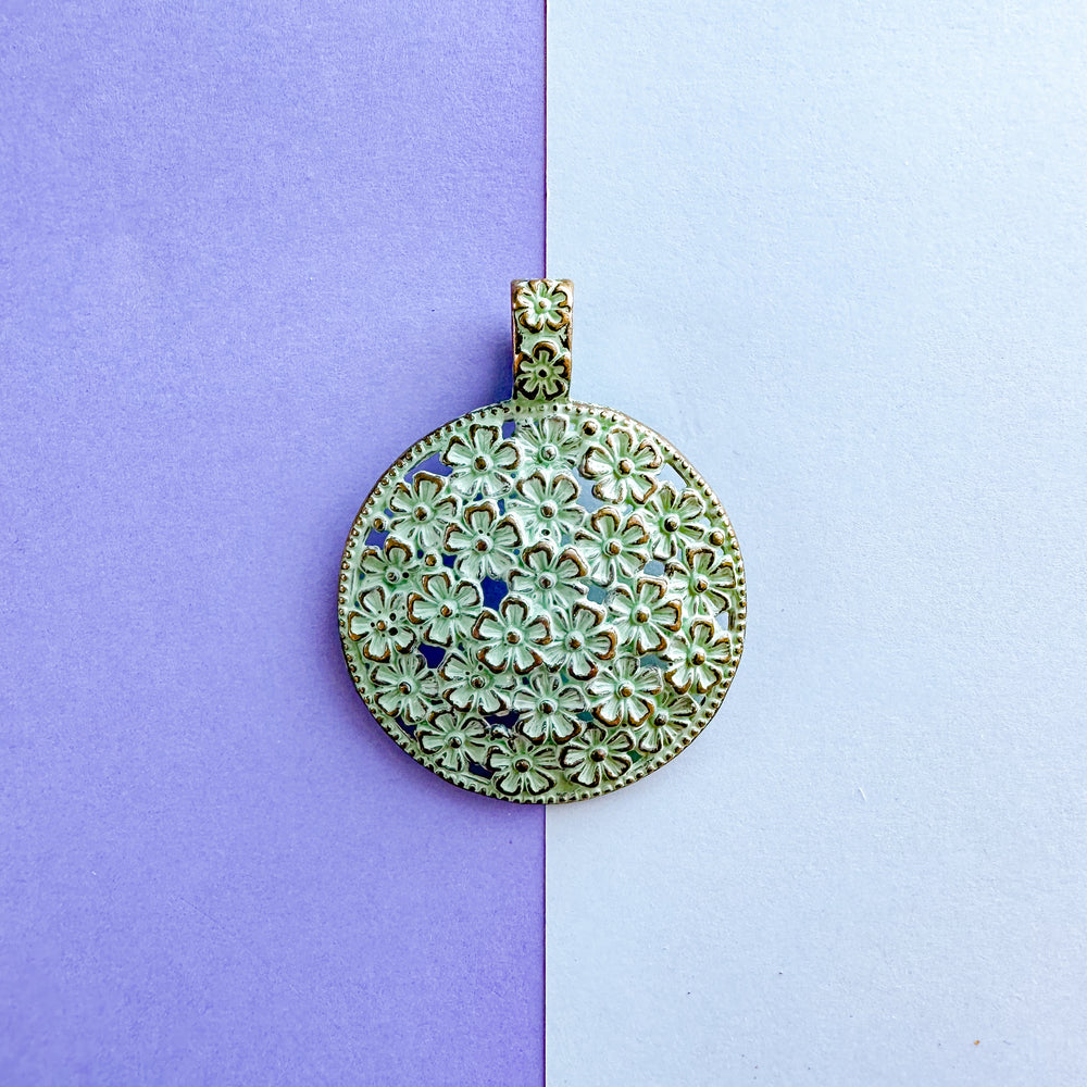 45mm Hydrangea Floral Patina Brass Medallion Pendant