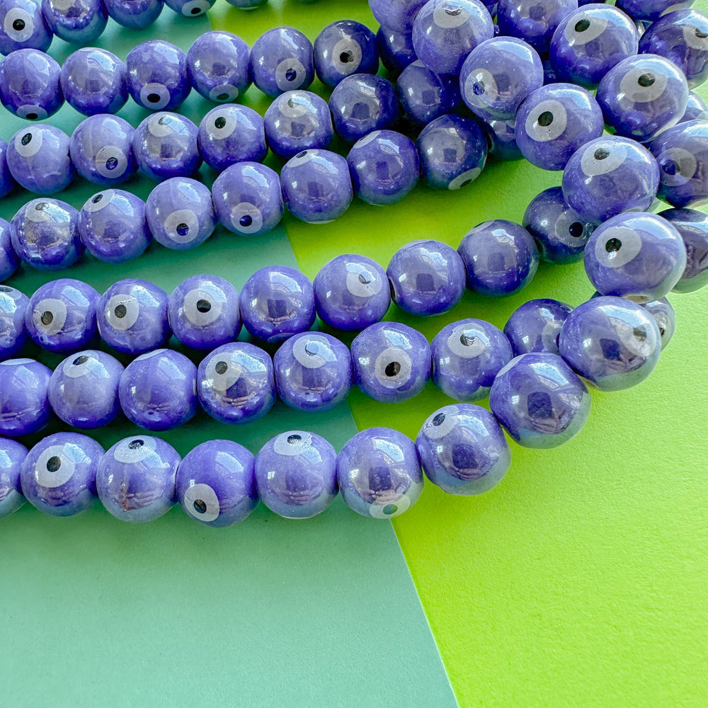 10mm Periwinkle Porcelain Evil Eye Round Strand