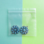 25mm Turquoise Cabachon Pewter Floral Charm - 2 pack