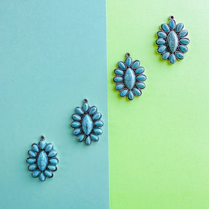 36mm Turquoise Cabachon Pewter Floral Charm - 2 pack