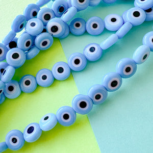 8mm Blue Evil Eye Glass Coin Strand