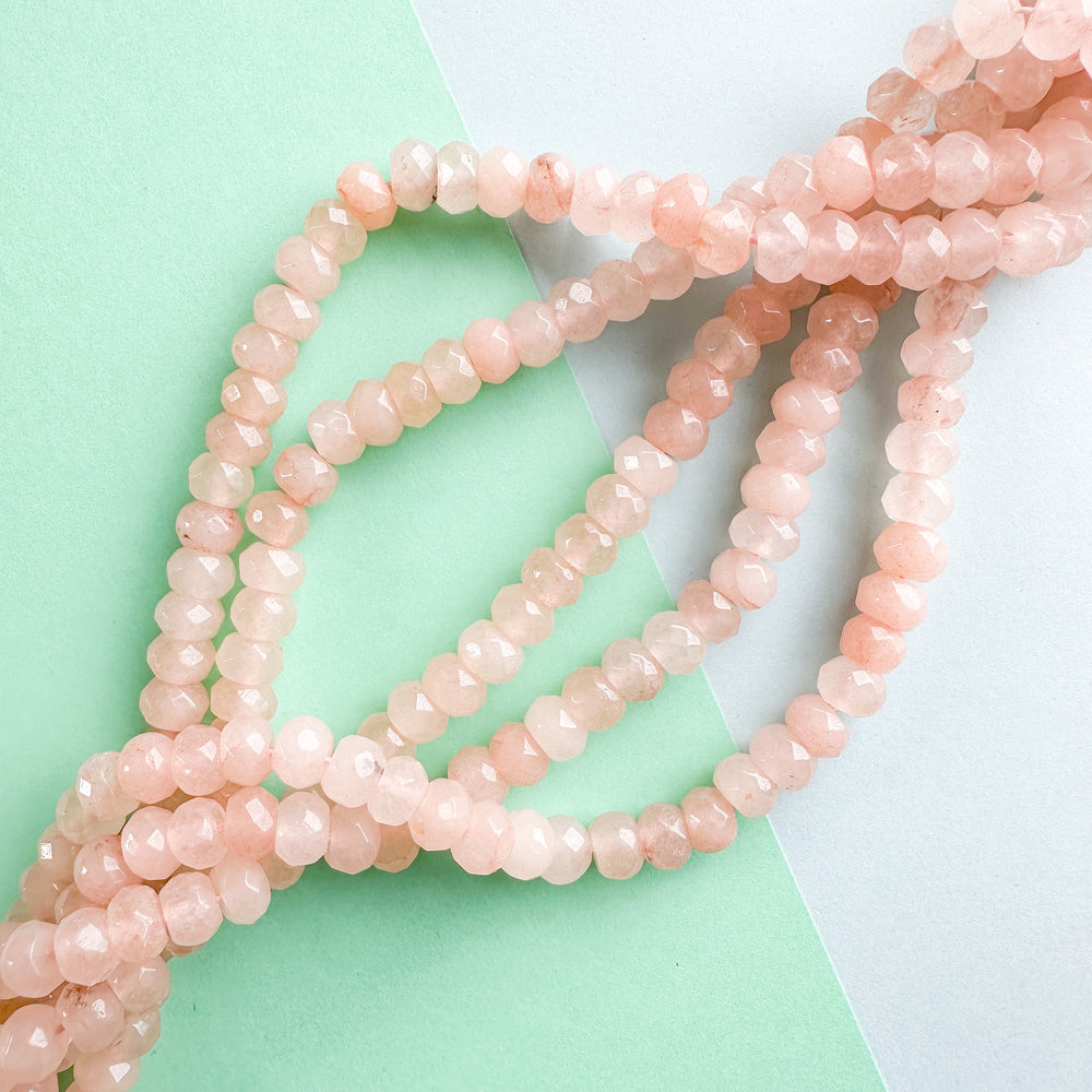 8mm Blush Dyed Jade Faceted Rondelle Strand