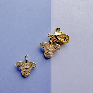 16mm Gold Pave Bumble Bee Charm