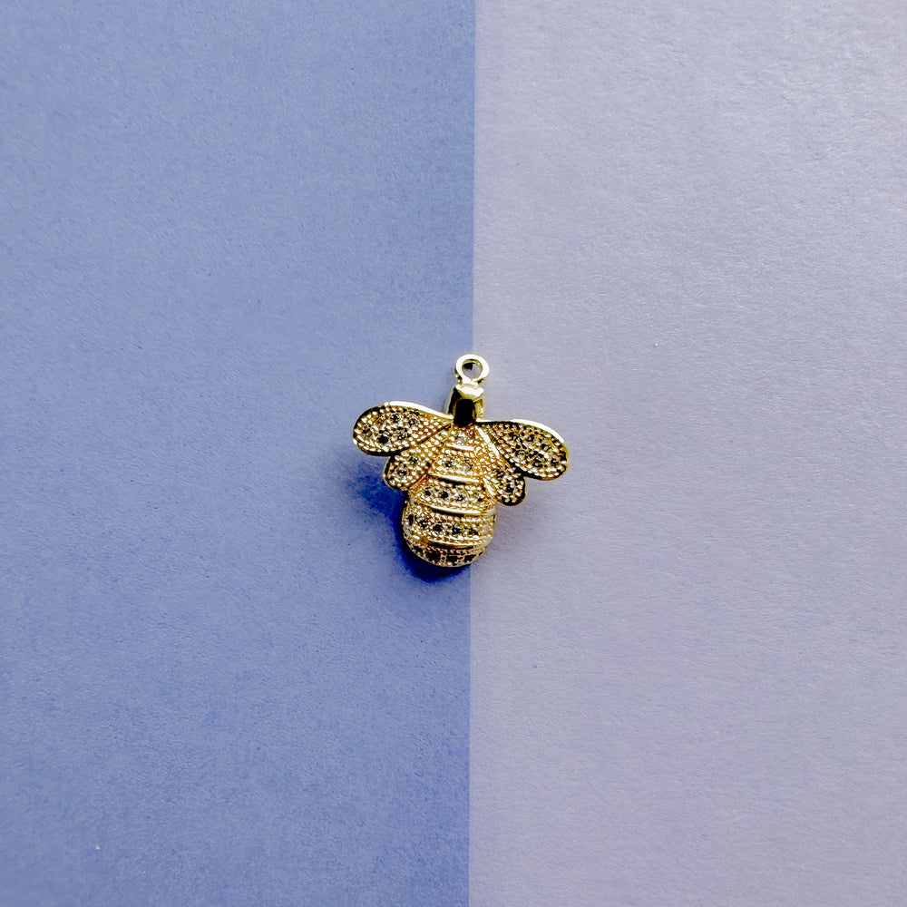 16mm Gold Pave Bumble Bee Charm