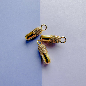 18mm Gold Pave Pill Charm