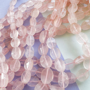 7mm Faceted Rose Quartz Oval Strand