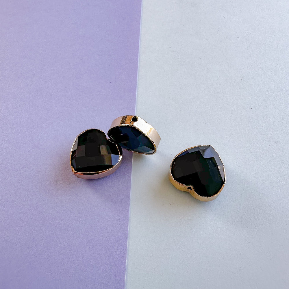 16mm Black Faceted Crystal Bezel Heart - 3 Pack