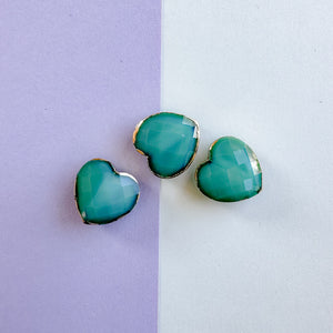 16mm Teal Faceted Crystal Bezel Heart - 3 Pack