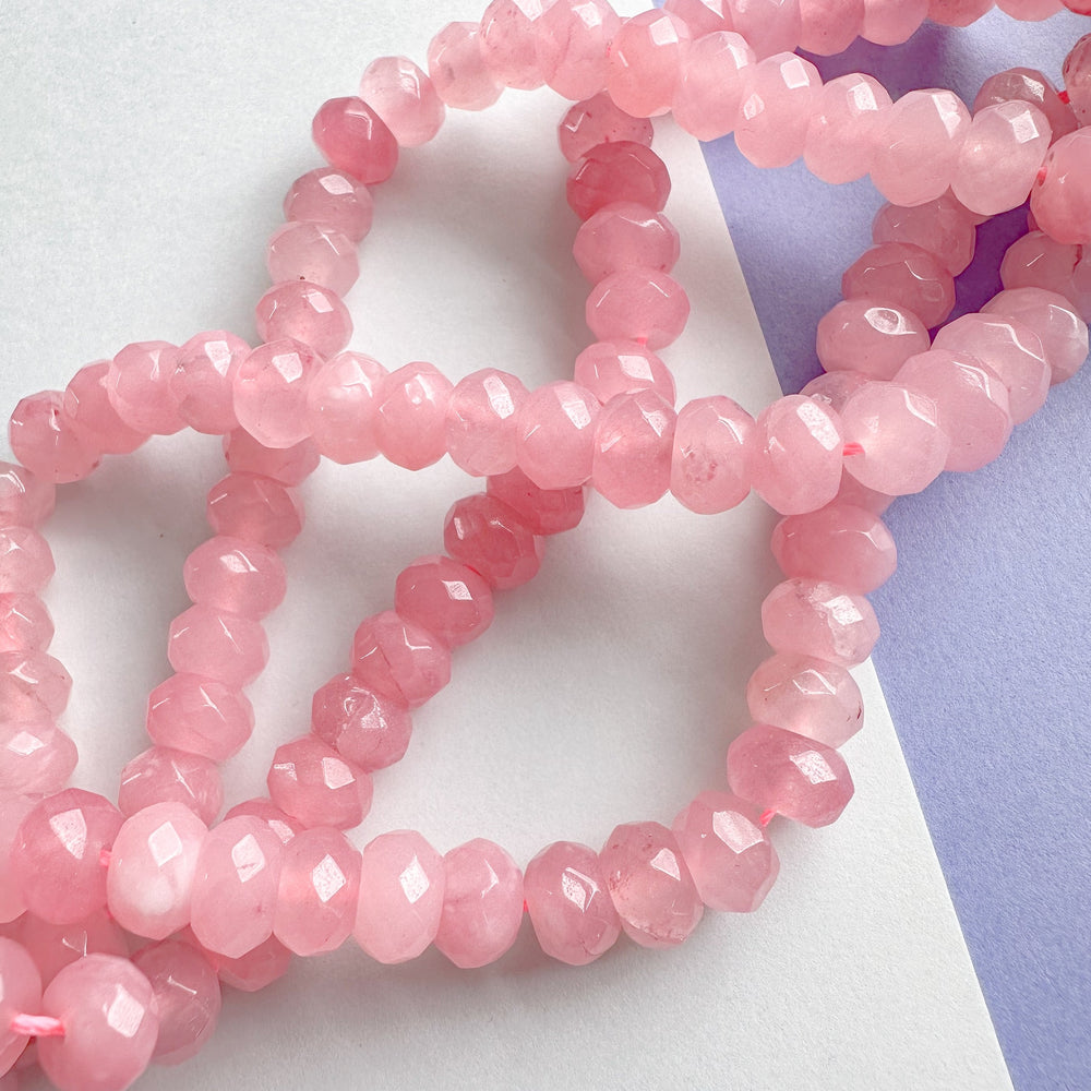 8mm Chalk Pink Dyed Jade Faceted Rondelle Strand