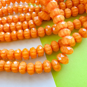 12mm Kumquat Orange Stripe Cut Crystal Rondelle Strand