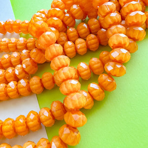 12mm Kumquat Orange Stripe Cut Crystal Rondelle Strand