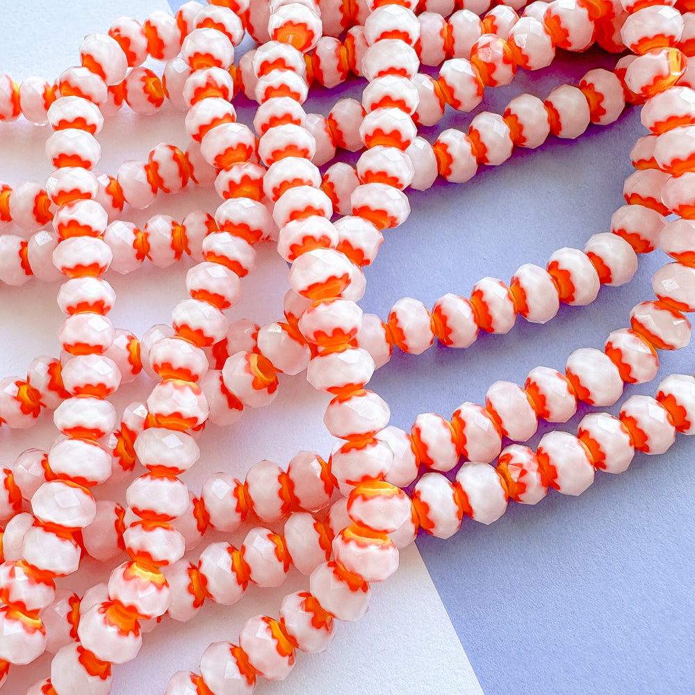 6mm Red and White Chevron Cut Crystal Strand