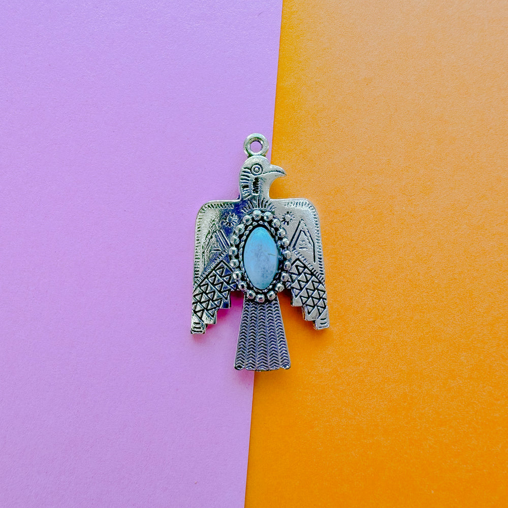 36mm Turquoise Cabachon Pewter Thunderbird Charm