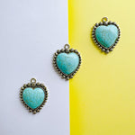 36mm Turquoise Heart Cabachon Pewter Pendant Charm