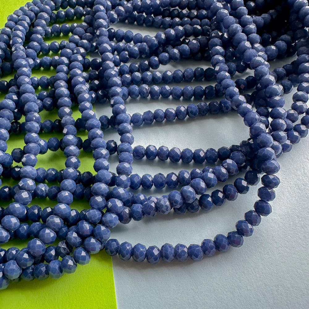 4mm Opaque Navy Faceted Crystal Rondelle Strand