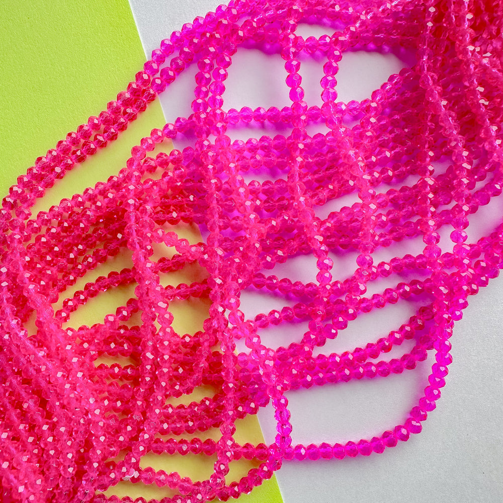 4mm Neon Pink Faceted Crystal Rounds Strand