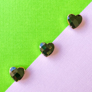 12mm Black Faceted Crystal Bezel Heart Charm - 3 Pack