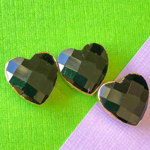 12mm Black Faceted Crystal Bezel Heart Charm - 3 Pack