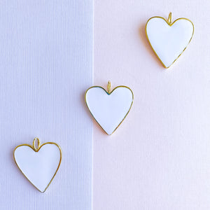 32mm White Enamel Gold Heart Pendant