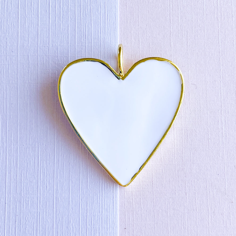 32mm White Enamel Gold Heart Pendant