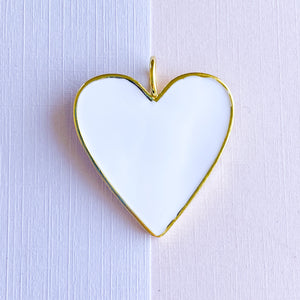 32mm White Enamel Gold Heart Pendant